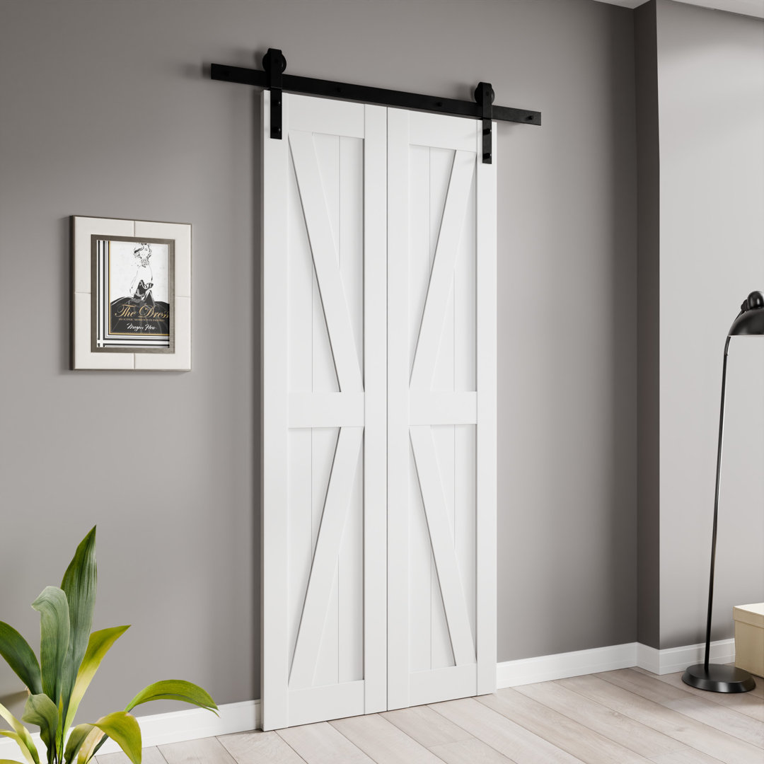 ANZZI Heavy Duty Sturdy Sliding Bi-Folding Double Wood Barn Door - Solid Core MDF And PVC - Knockdown Design - Hardware Kit Included ANZZI