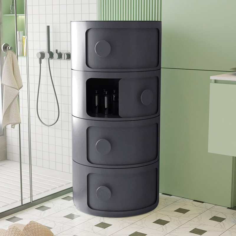 4-Shelf Round with Handles Side Table with Storage, Black