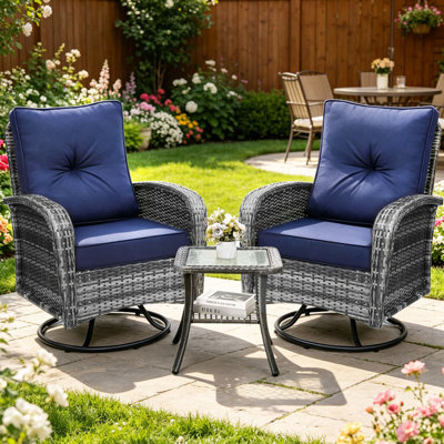 Outdoor Swivel Wicker Glider Patio Chairs with Table Set