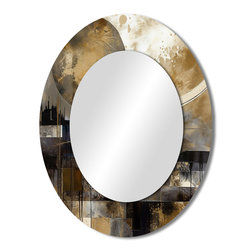 Miroir décoratif ovale en métal Exploration de la lune dorée II - Paysages, 43 po x 33 po