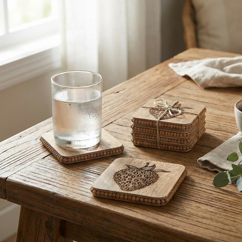 Ensemble de 4 sous-verres carrés à motif de fraises