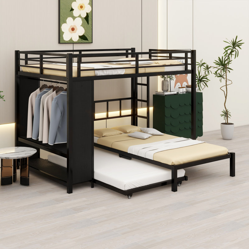 Lit superposé avec garde-robe intégrée, lit gigogne et bureau pliable