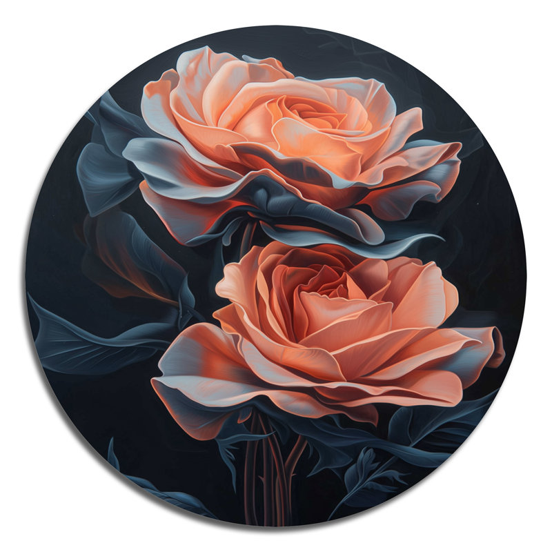 Rose gris minuit rose élégance - art mural moderne en métal rose, roses rondes, H 23 po x l 23 po