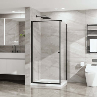 Cabine de douche d'angle sans cadre avec 1/4 po Verre trempé transparent, ouverture pivotante, pour salle de bain moderne
