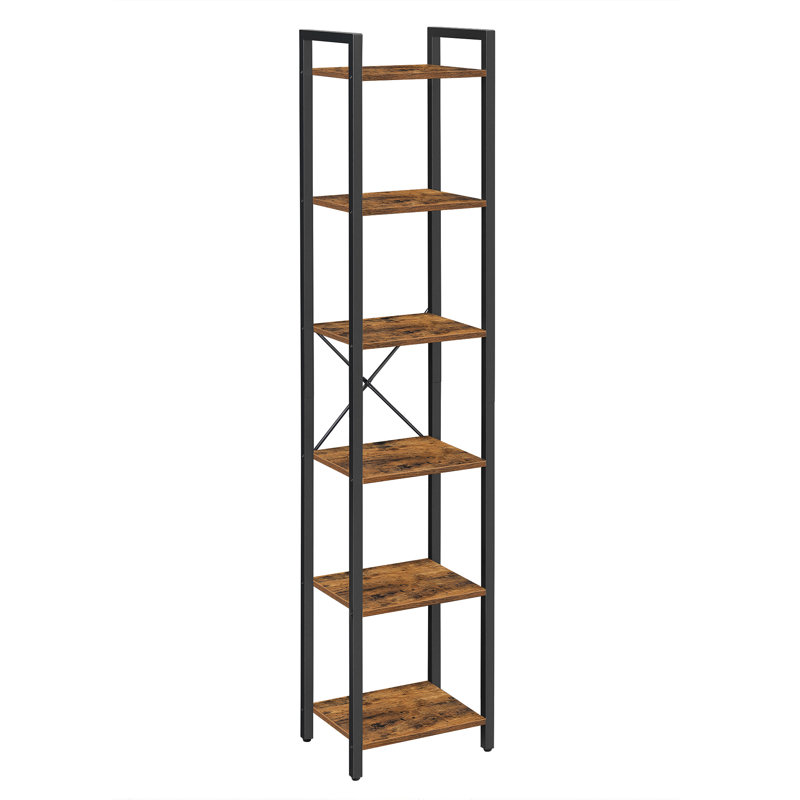 Lakesha Etagere Bookcase, (6 Shelves) 187.5cm H x 40cm W x 30cm D, Rustic Brown/Black