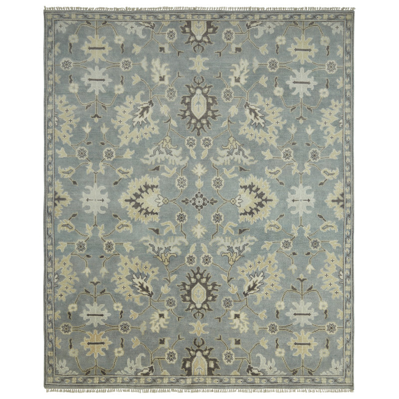 Ember Grey Hand-Knotted Wool Oriental Area Rug, Rectangle 10' x 14'