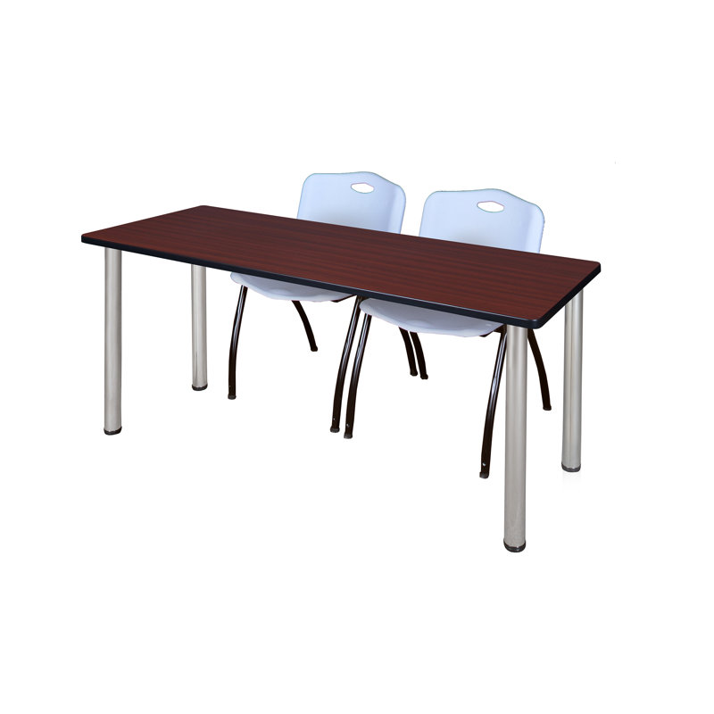 Plateau de table Kee et chaises empilables 2 M, Acajou, Chrome, Gris
