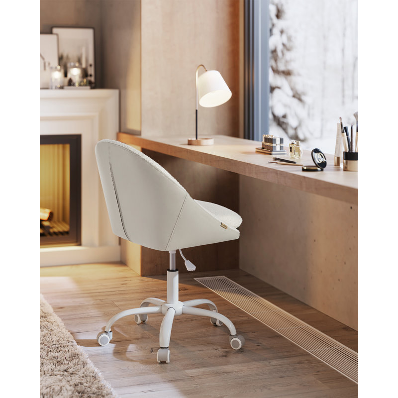 Akon Office Chair, White Teddy/Leather, White