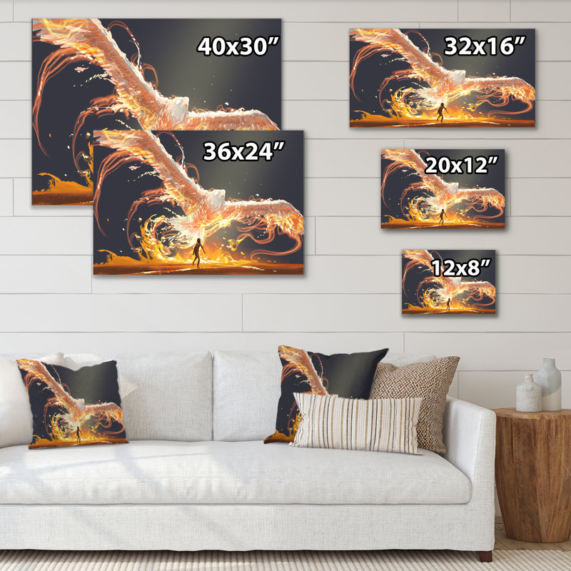 Jeu vidéo Phoenix Bird Flying - peinture sur toile, H 8 po x l 12 po x P 1 po, Toile tendue