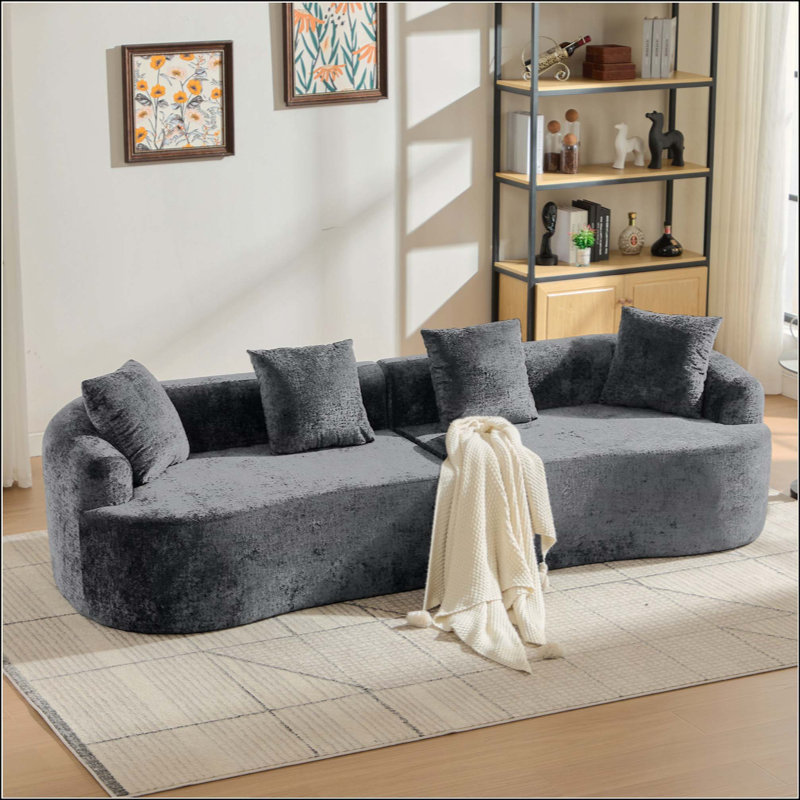 Causeuse incurvée, petit canapé en chenille avec 3 coussins, canapé profond pour appartement, salon, aucun assemblage requis