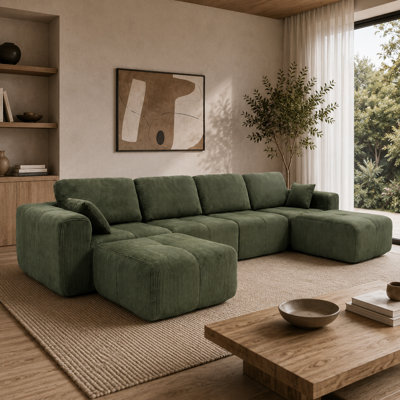 Ensemble de canapé modulaire en velours côtelé 150 po avec repose-pieds 150 pièces, ensemble de 6 pièces
