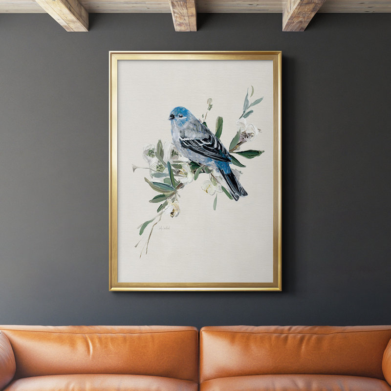 «Bluebird Happy II», toile encadrée de qualité supérieure - prête à être accrochée, H 36,5 po x l 26,5 po, Or
