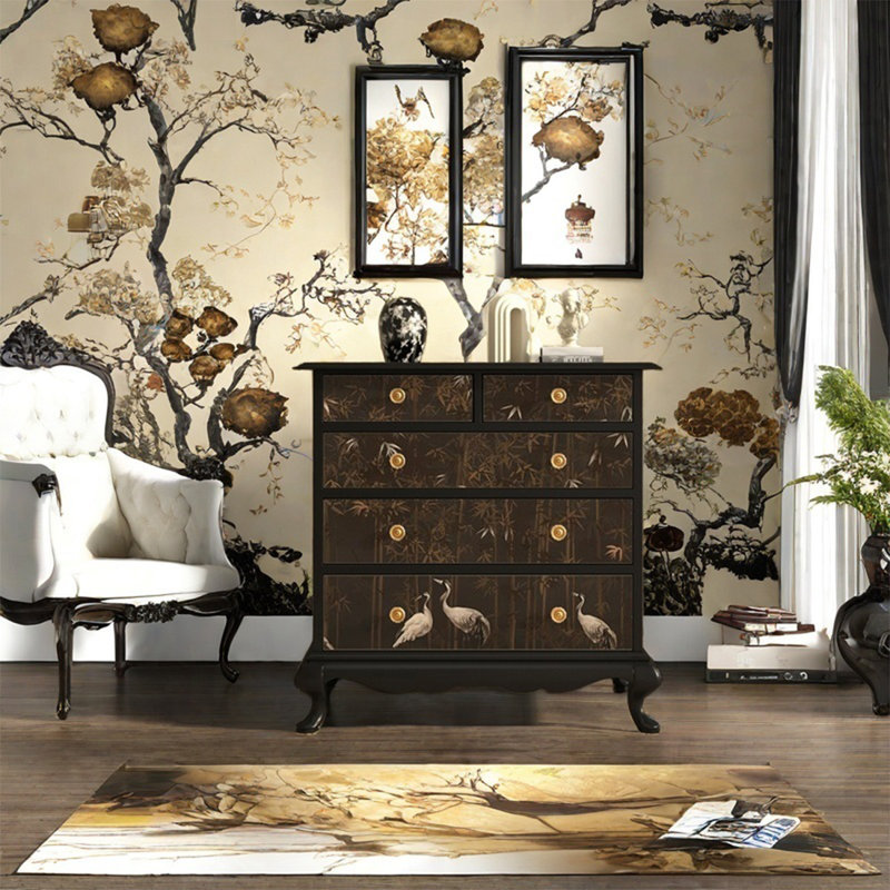 Armoire de rangement à cinq tiroirs en noyer