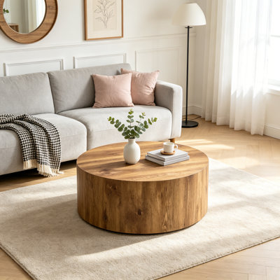 Table basse cylindrique en bois naturel Brayden Studio