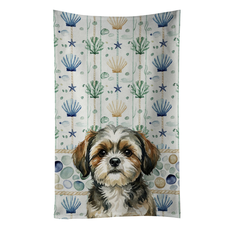 Serviette de cuisine blanche en verre de mer à épagneul tibétain blanc, Brindle Shih Tzu