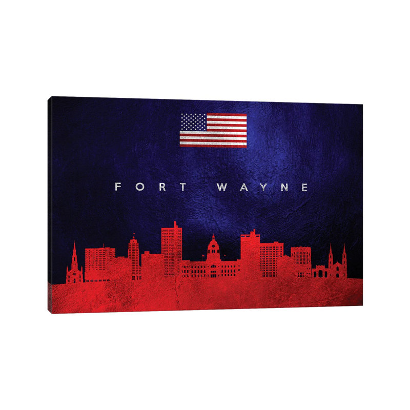 Fort Wayne Indiana Skyline by Adrian Baldovino - Wrapped Canvas Print, 20.32 cm H x 30.48 cm W