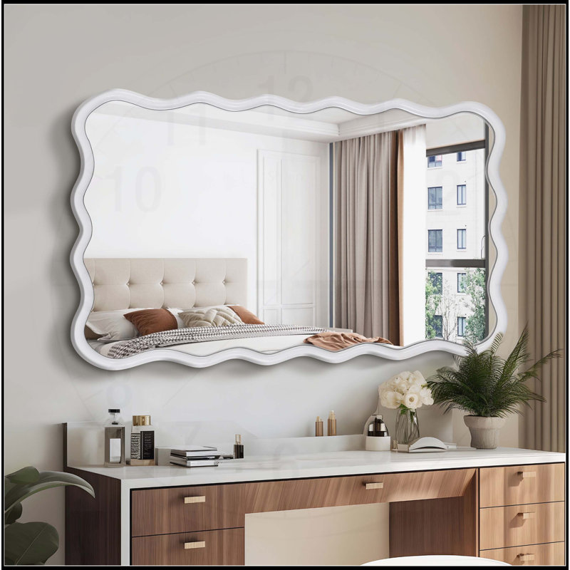 Solid Wood Wavy Mirror, Rectangle, White, 27.95" x 39.76"