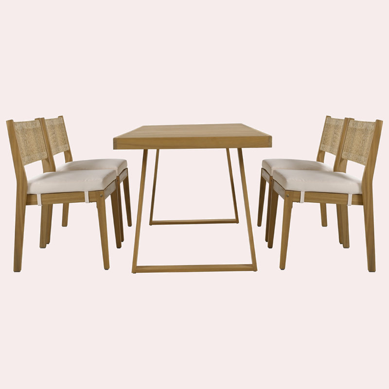 Orquidea 4 - Person Acacia Patio Dining Set with Rectangular Table , Cushions Included, Beige