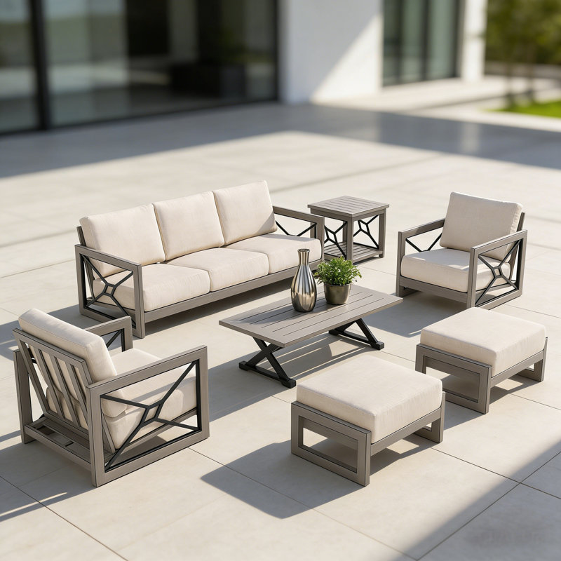 Marindo 5 Person Aluminum Patio Conversation Set With Ottomans And Sunbrella® Cushions