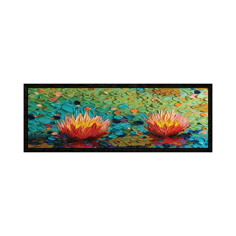 Lily Rapture 3 by Dena Tollefson - Panoramic Painting on Canvas, Black Framed, 30.48 cm H x 91.44 cm W