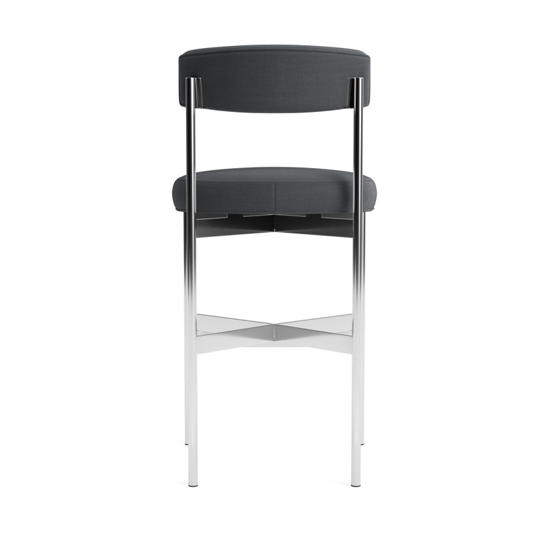 Remy Bar Stool, Performance Linen - Charcoal, Polished Stainless Steel, Bar Stool (31” Seat Height)