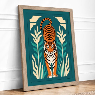 Tiger in Symmetry Art Deco - Framed Print