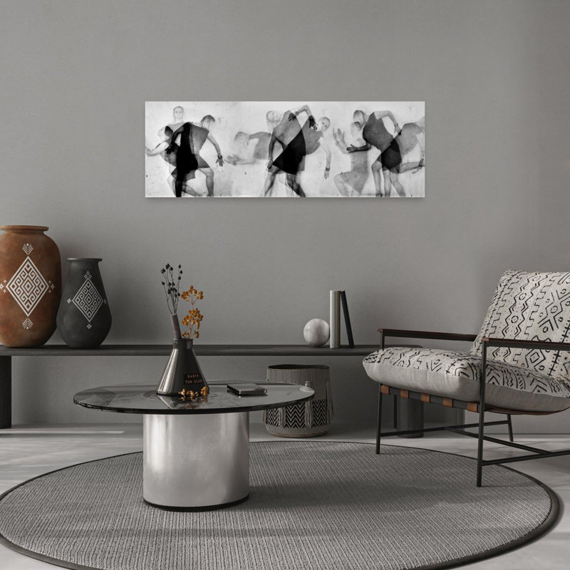 Art contemporain abstrait femme en mouvement, H 12 po x l 36 po