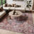 Machine Washable Oriental Blue/Brick Red Area Rug-1977683927