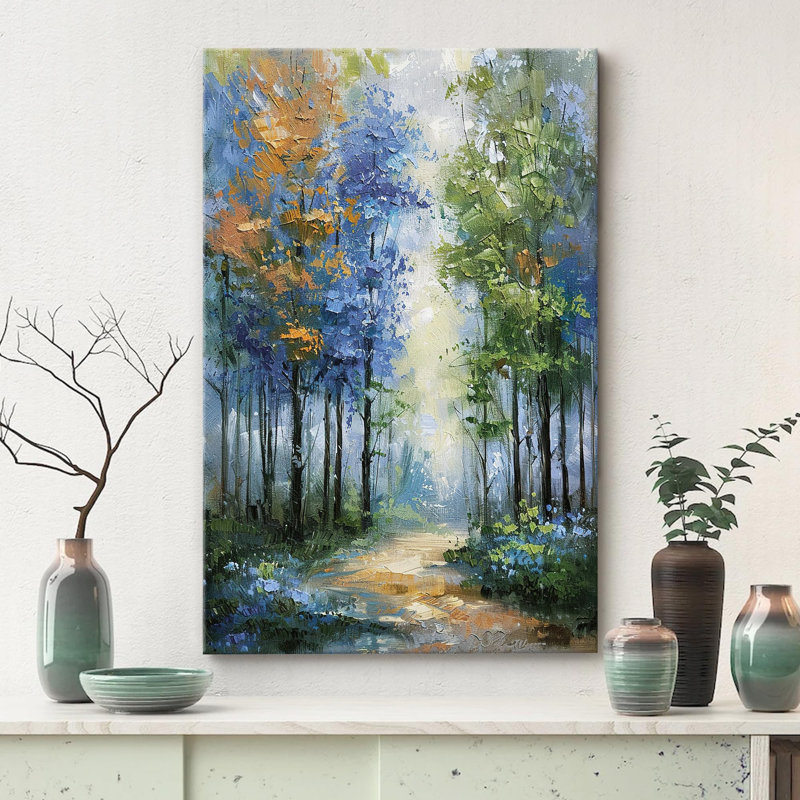 «Woodland Forest Landscape Vibrant Pathway Impressionist Forest» sur toile, H 48 po x l 32 po, Toile tendue