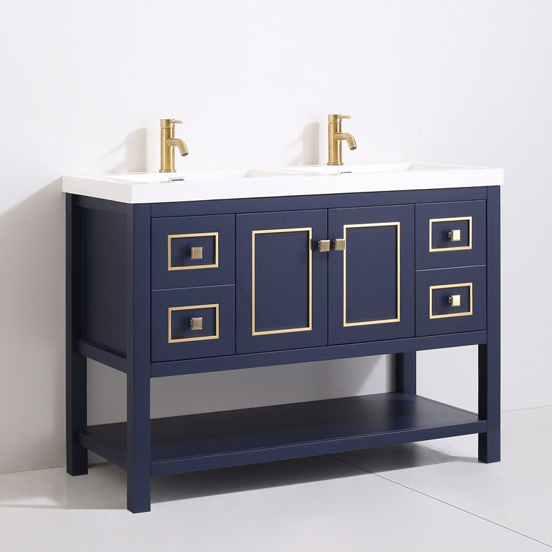 Thome 49'' Double Bathroom Vanity with Resin Top, Brushed Brass, Ivory