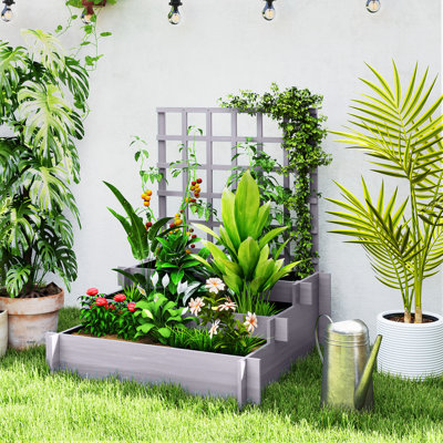 Wood Raised Garden Bed with Trellis