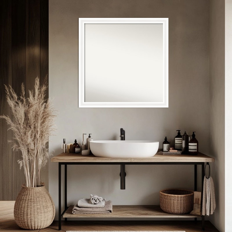 Miroir de salle de bain mural Oliver, 29 po x 29 po, Blanc étroit