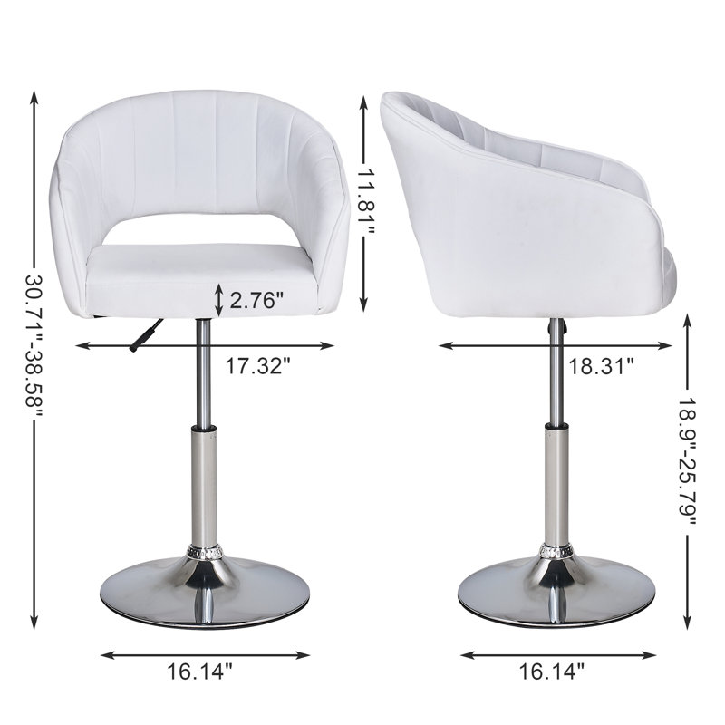 Akron 360° Swivel Vanity Chair With Adjustable Height Accent Chair Upholstered Metal Base Bar Stool For Makeup Living Room Bedroom, Dining Room