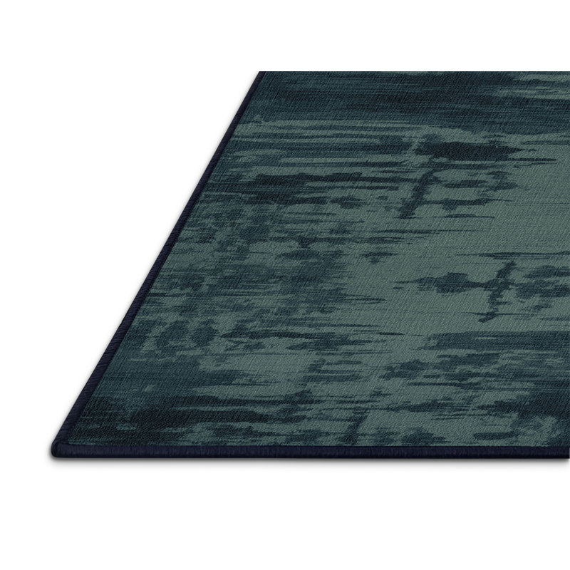 Tapis bleu abstrait lavable à la machine, Rond 5 pi