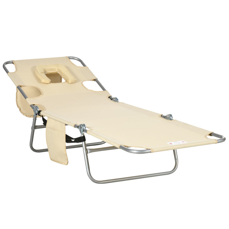 Outsunny Foldable Sun Loungers Beach Chaise Lounge, Beige