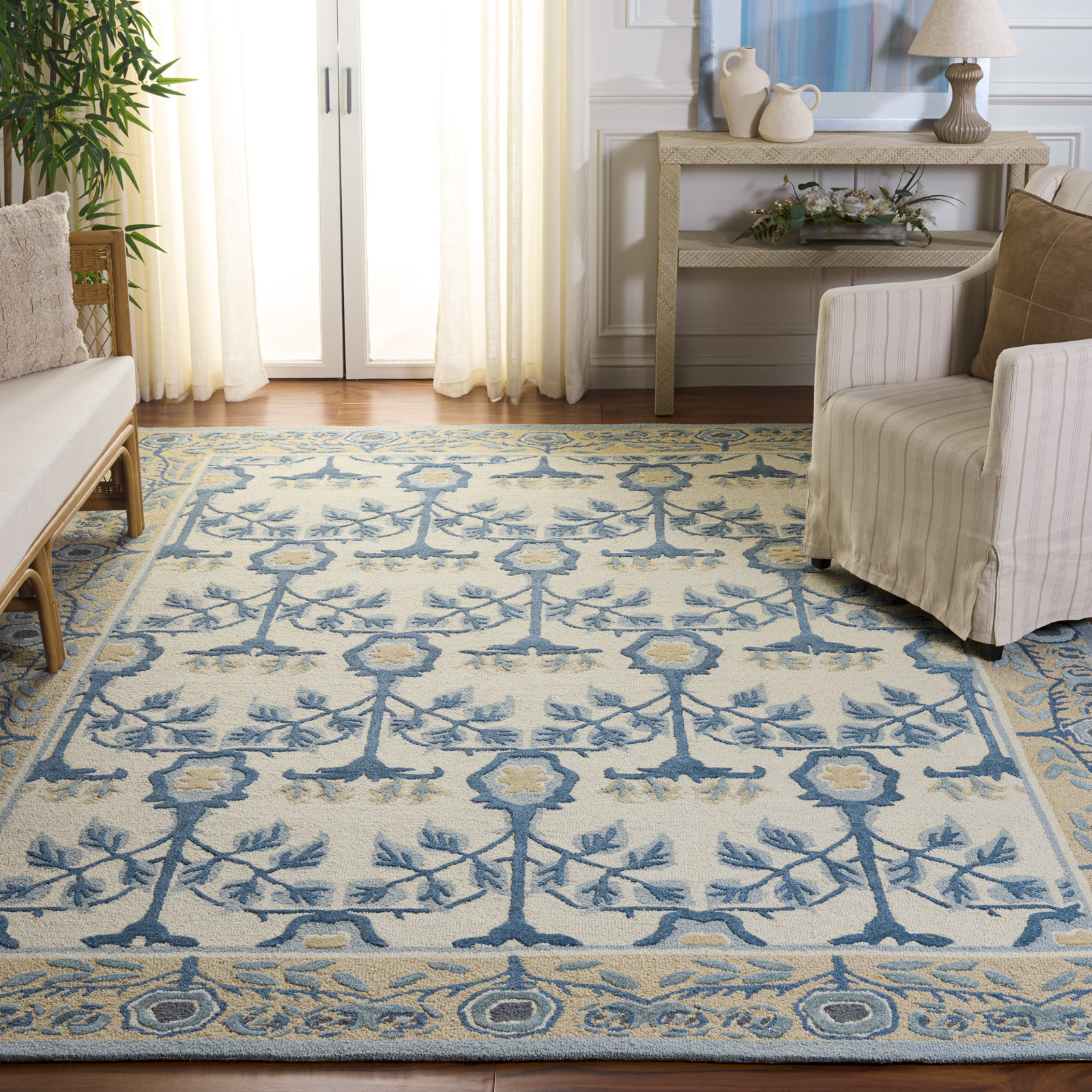 Earthly Treasures 215 Hand Tufted Wool/Cotton/Viscose Floral Rug in Ivory/Blue, Rectangle 8' x 10'