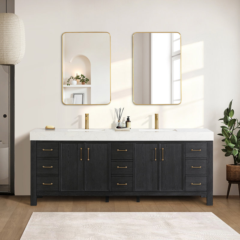 Ensemble de meuble-lavabo double 84 po , Blanc, Or, Noir