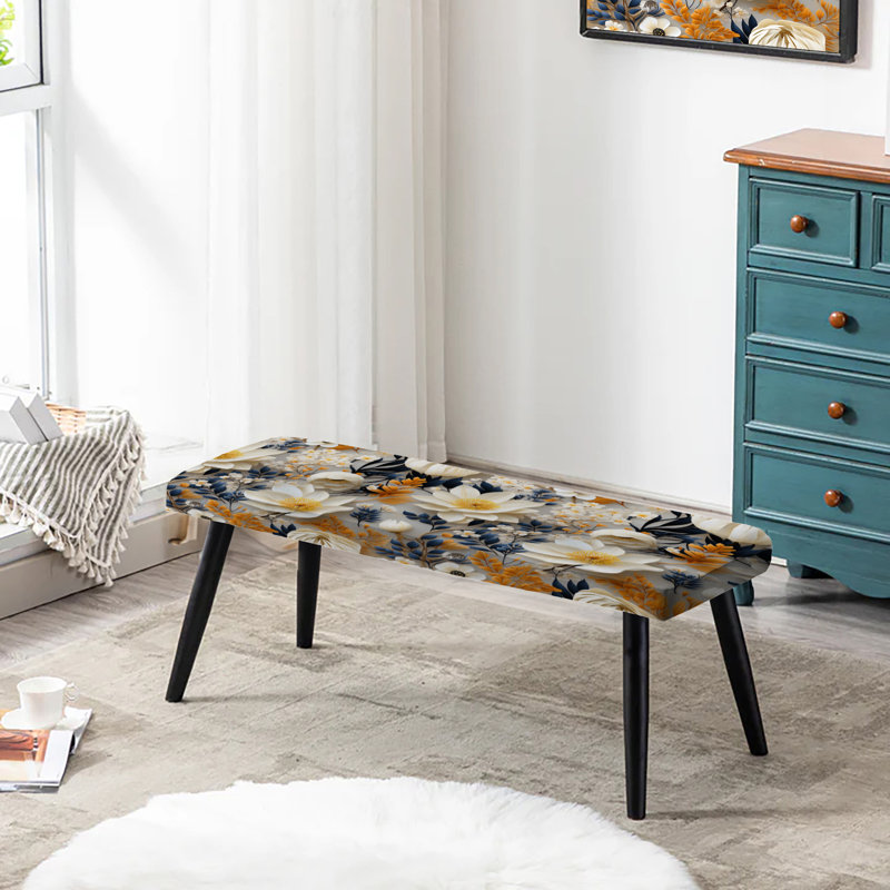 Banc rembourré floral bleu foncé et blanc à motif jonquille Allure