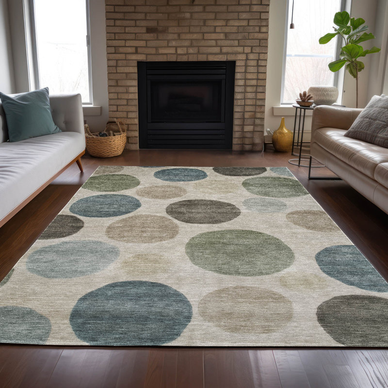 Machine Washable Indoor/Outdoor Xhevrie Khaki Rug, Rectangulaire 3 pi x 5 pi