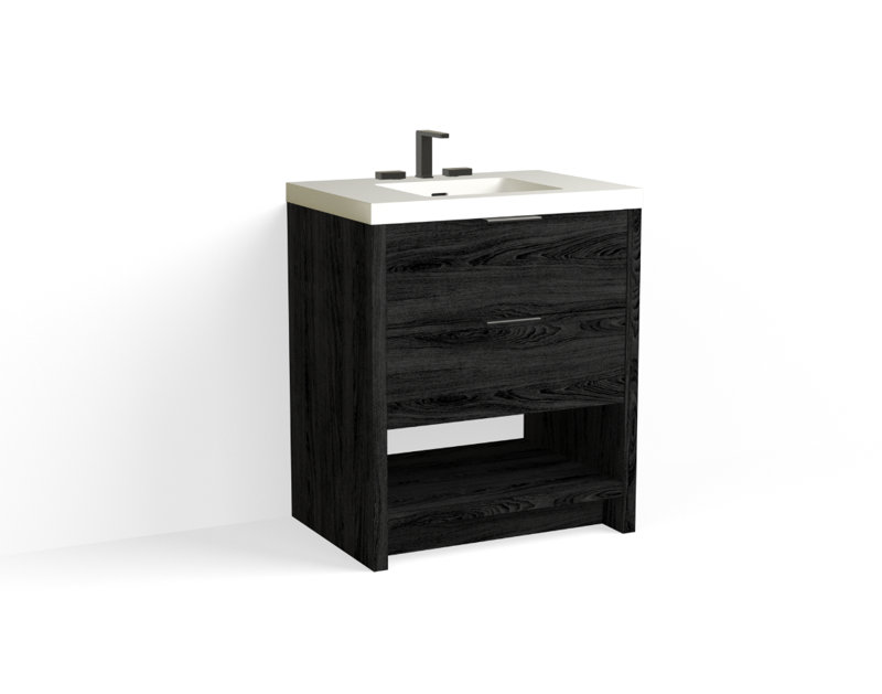 Vue 30" W Freestanding Single Bathroom Vanity, Matte White/Single, Matte Black, Charred