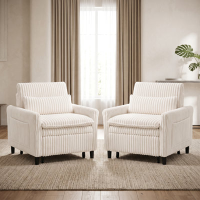 Fauteuil d'appoint moelleux en velours côtelé, canapé simple compact avec coussin décoratif, fauteuil confortable pour les petits espaces