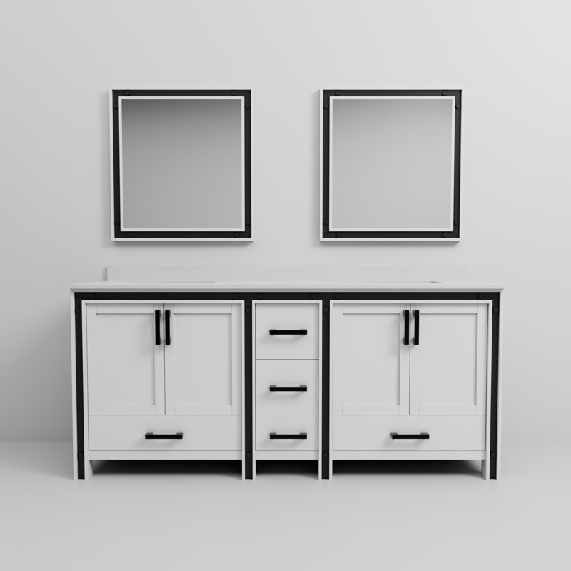 Ziva 80 in W x 22 in D Double Bath Vanity, White Top and 30 in Mirrors, White, White Cultured Marble