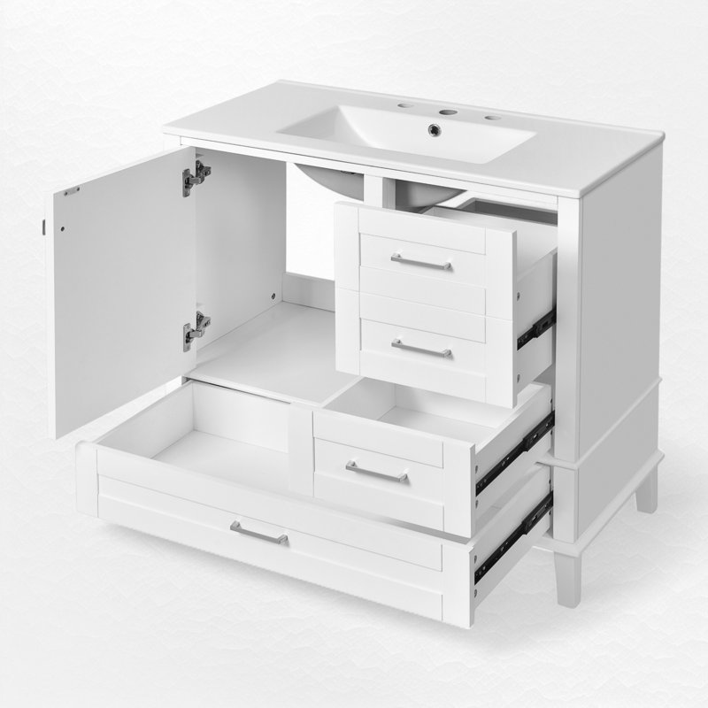 36" Single Bathroom Vanity With Ceramic Sink, White