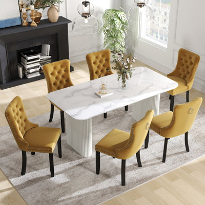 Rectangle Double Pedestal Dining Set with Cream Style Dining Table