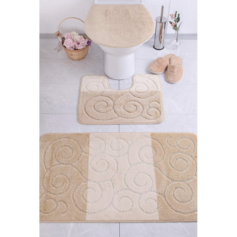 Ensemble de tapis de bain 3 pièces Nhek, Beige / brun clair