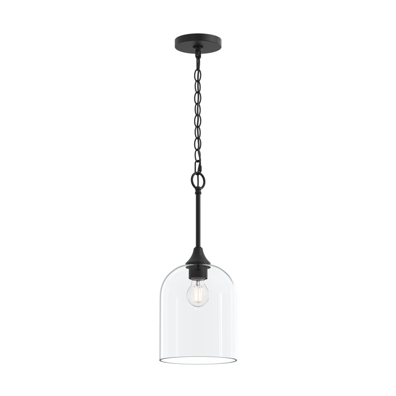 Ilia 1-Light Matte Black Pendant with Clear Glass Shade, Matte Black