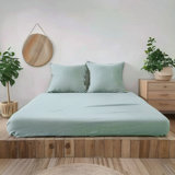 100% French Linen Fitted Sheet with Pillowcases 3 Pieces Set (Multiple Sizes & Colours)