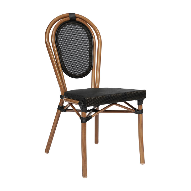 Copenhaver All-Weather Commercial Stacking Paris Chair with Metal Frame, Black/Natural