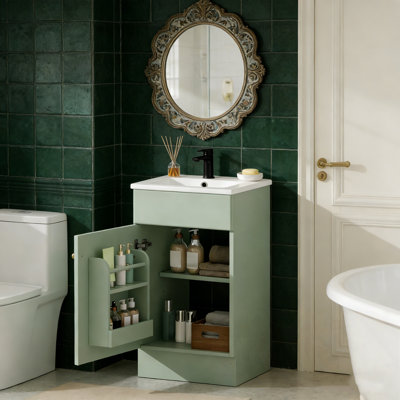 Meuble-lavabo de salle de bain avec lavabo, tablette de porte et tablette réglable