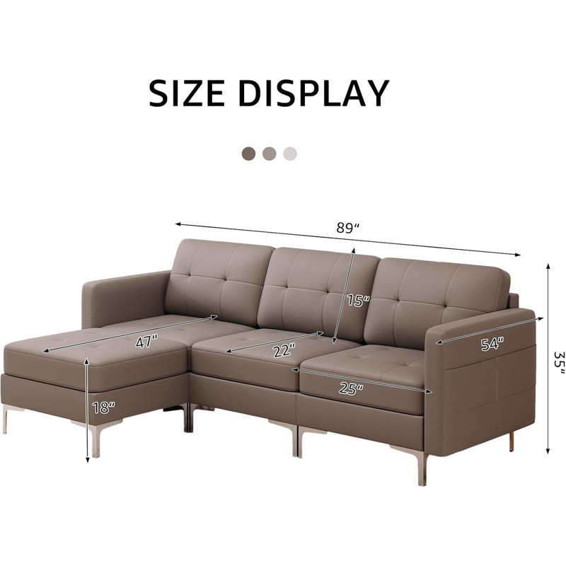 Canapé modulaire réversible 4 pièces 4 pièces, Cuir gris